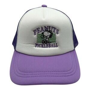 Peanuts Snoopy Pickleball Trucker Hat Cap Snapback‎ Adjustable Purple White NWT